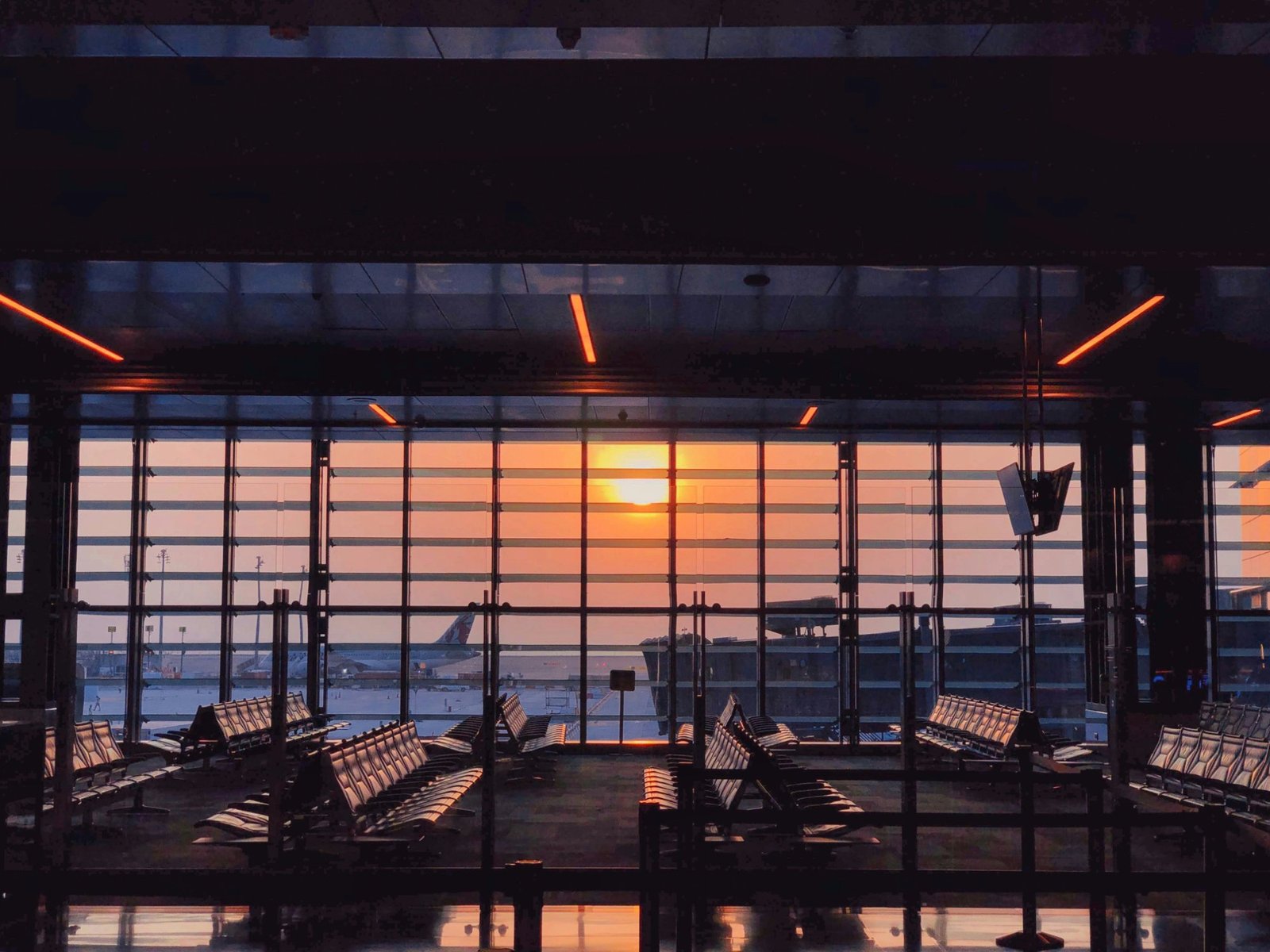 Airport terminal sunset